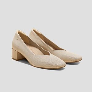 Vivaia Square Toe Chunky Heels Tan Cream Megan Size EU 43 11.5